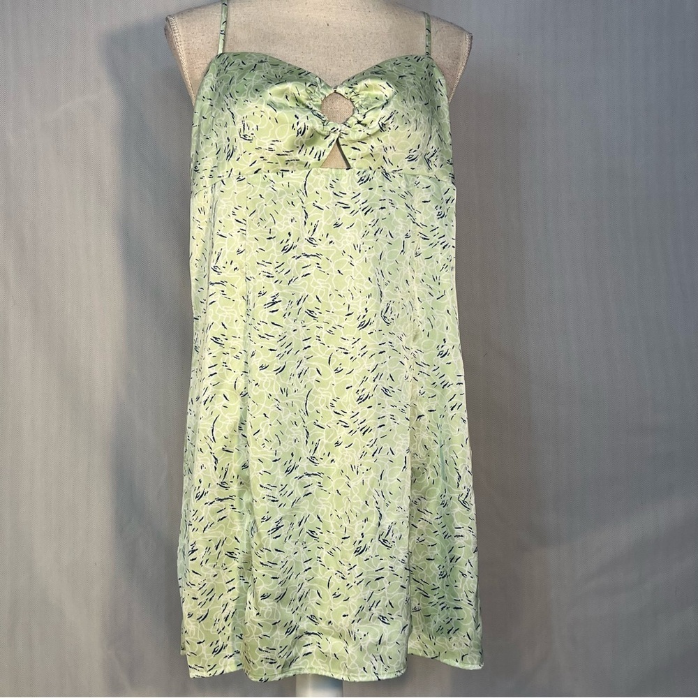 Elodie Hannah Dress Mini Slip Light Green White & Blue Satin O Ring & Cutout L👍